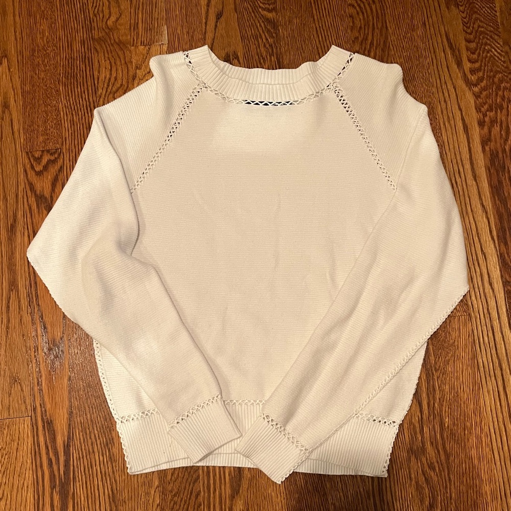 Line Knitwear Whiter Sweater with Detailing at Neckline and Wrists, Size XS